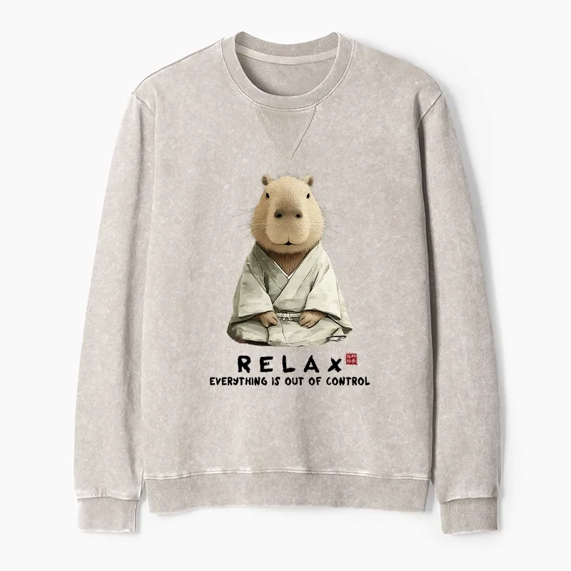 Tokyo-Tiger Zen Capybara：Relax, it's all chaos Washed Terry Sweatshirt