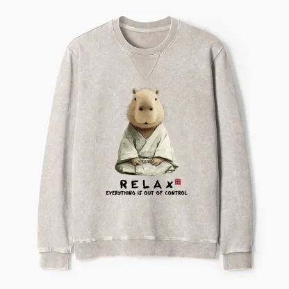 Tokyo-Tiger Zen Capybara：Relax, it's all chaos Washed Terry Sweatshirt
