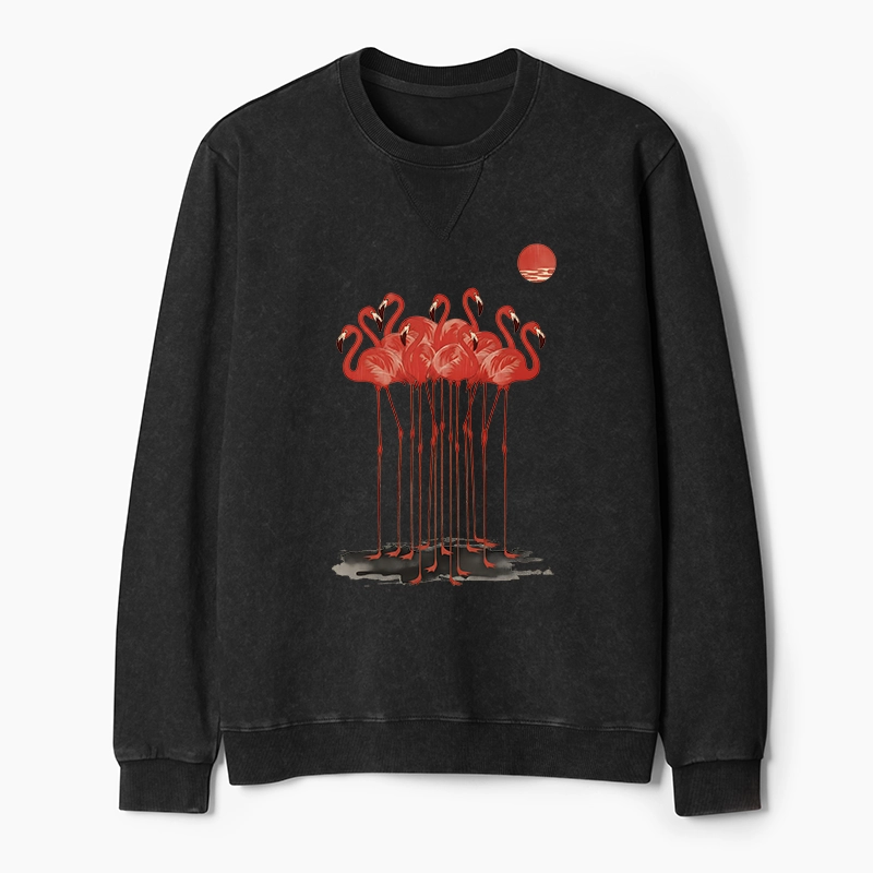 Tokyo-Tiger Flamingos at Dusk Washed Terry Sweatshirt
