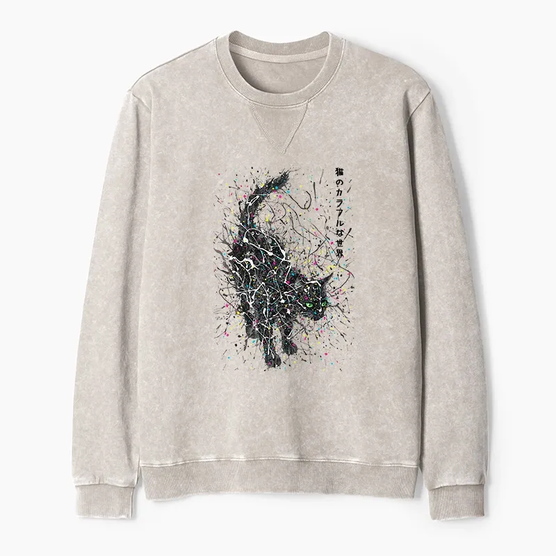 Tokyo-Tiger In The Spectrum Of Cats Washed Terry Sweatshirt