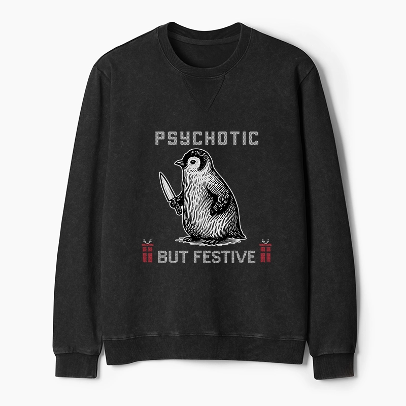 Tokyo-Tiger Overstimulated but Festive Christmas Washed Terry Sweatshirt
