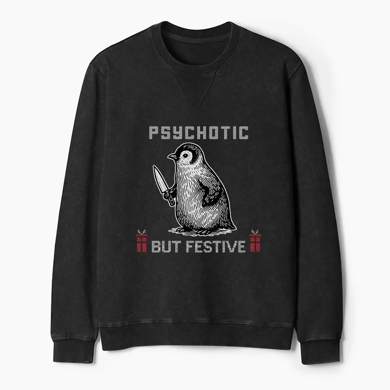 Tokyo-Tiger Overstimulated but Festive Christmas Washed Terry Sweatshirt