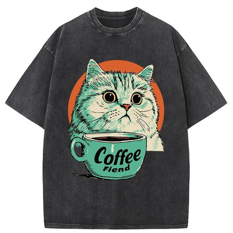 Tokyo-Tiger Cats And Coffee Washed T-Shirt