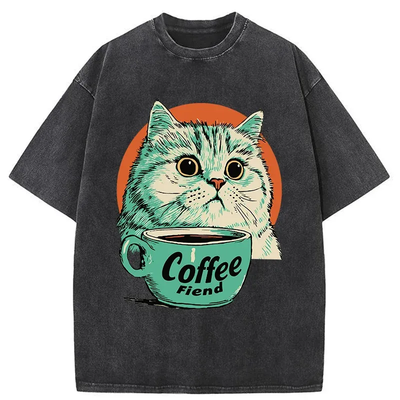Tokyo-Tiger Cats And Coffee Washed T-Shirt