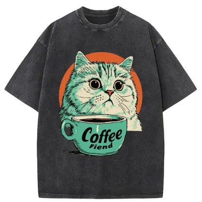 Tokyo-Tiger Cats And Coffee Washed T-Shirt