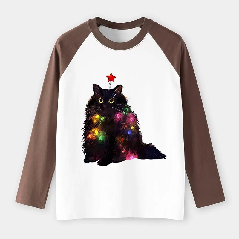 Tokyo-Tiger Christmas Lights Cat Raglan Long Sleeve T-shirt