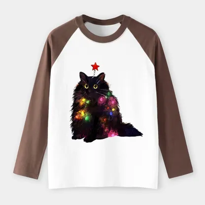Tokyo-Tiger Christmas Lights Cat Raglan Long Sleeve T-shirt