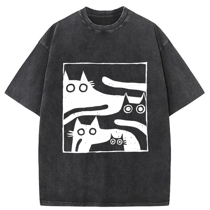 Tokyo-Tiger Cats Stacked Together Washed T-Shirt