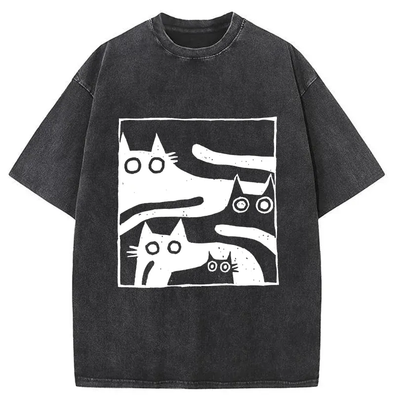 Tokyo-Tiger Cats Stacked Together Washed T-Shirt