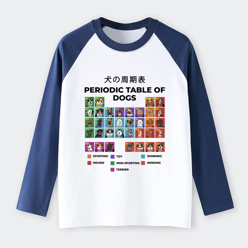 Tokyo-Tiger Periodic Table Of Dogs Raglan Long Sleeve T-shirt