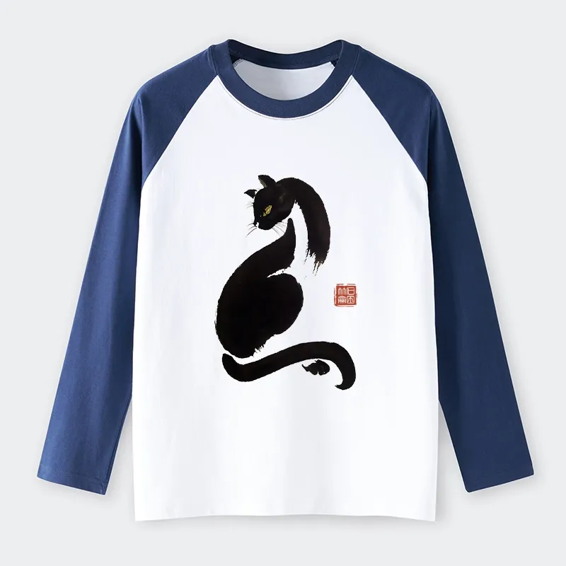 Tokyo-Tiger Elegant Black Cat Japan Raglan Long Sleeve T-shirt