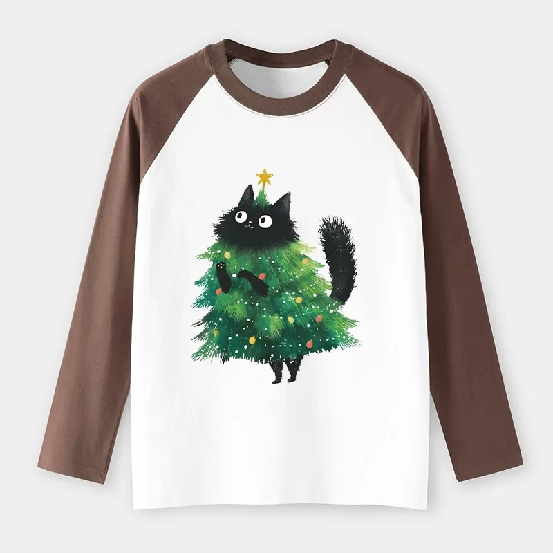 Tokyo-Tiger Christmas Tree Cat Japan Raglan Long Sleeve T-shirt