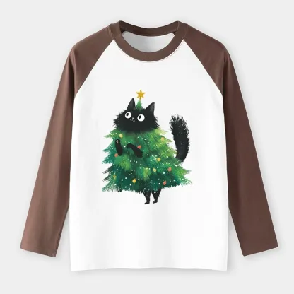 Tokyo-Tiger Christmas Tree Cat Japan Raglan Long Sleeve T-shirt