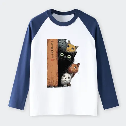 Tokyo-Tiger Five Cats Are Watching You Raglan Long Sleeve T-shirt