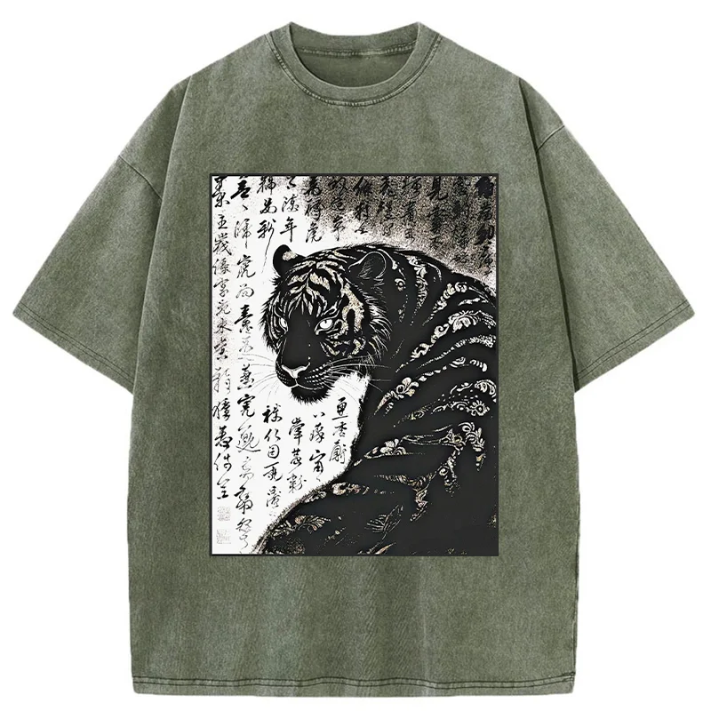Tokyo-Tiger Woodcut Tiger Washed T-Shirt