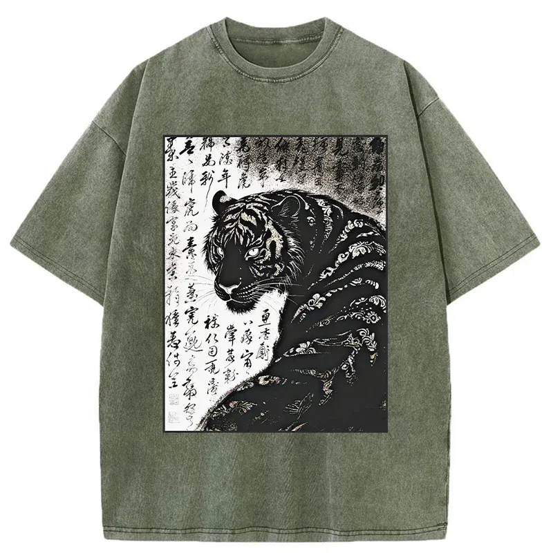 Tokyo-Tiger Woodcut Tiger Washed T-Shirt