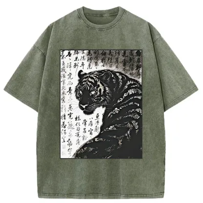 Tokyo-Tiger Woodcut Tiger Washed T-Shirt
