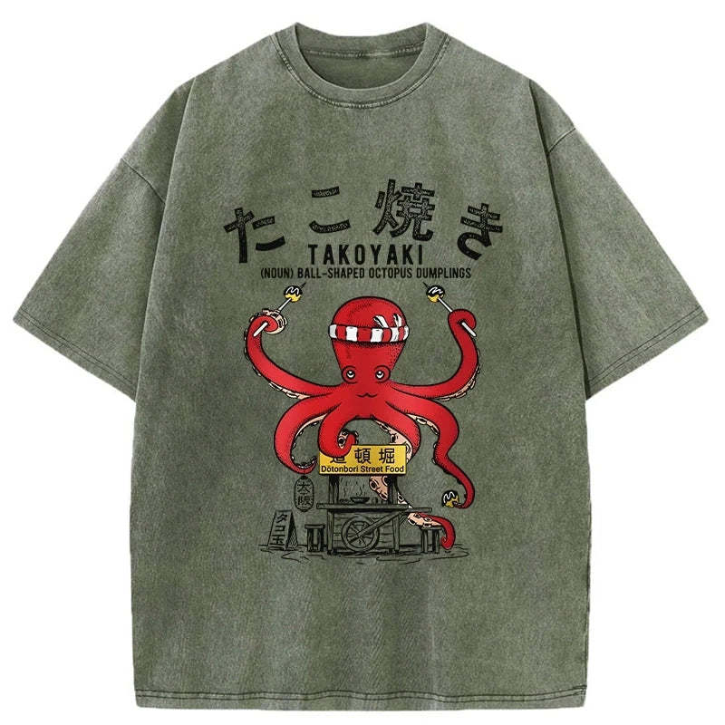Tokyo-Tiger Takoyaki Octopus Balls Washed T-Shirt