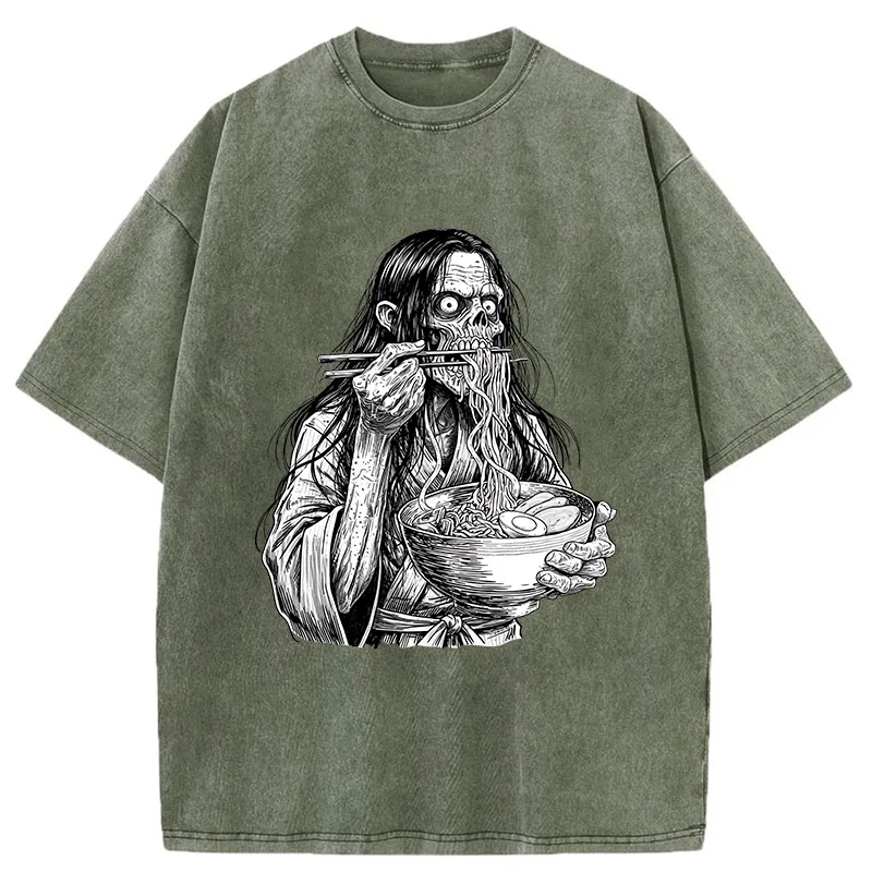 Tokyo-Tiger Ghost Eats Ramen Washed T-Shirt