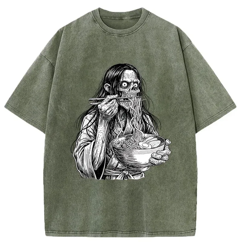 Tokyo-Tiger Ghost Eats Ramen Washed T-Shirt