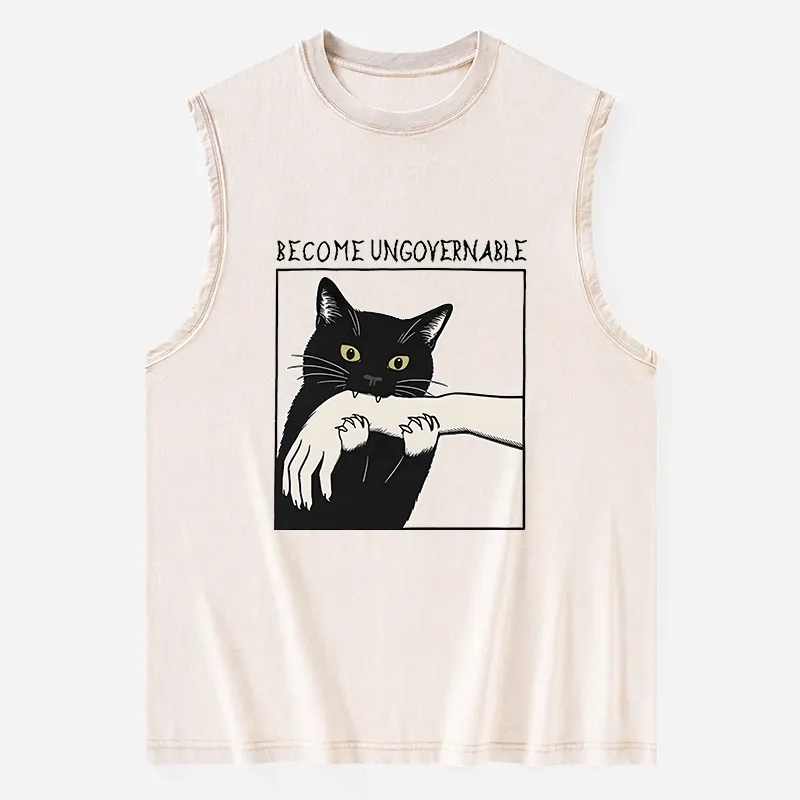 Tokyo-Tiger Tokyo-Tiger Black Cat Biting Washed Tank