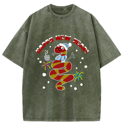 Tokyo-Tiger Snake Wearing Scarf And Hat Washed T-Shirt
