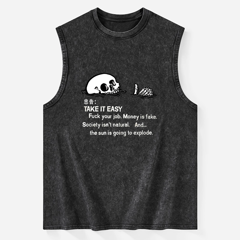 Tokyo-Tiger Skeleton Ridicule Washed Tank