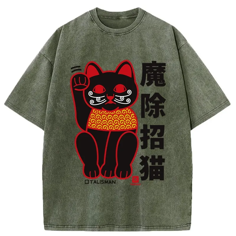 Tokyo-Tiger Magic Lucky Cat Washed T-Shirt Sale