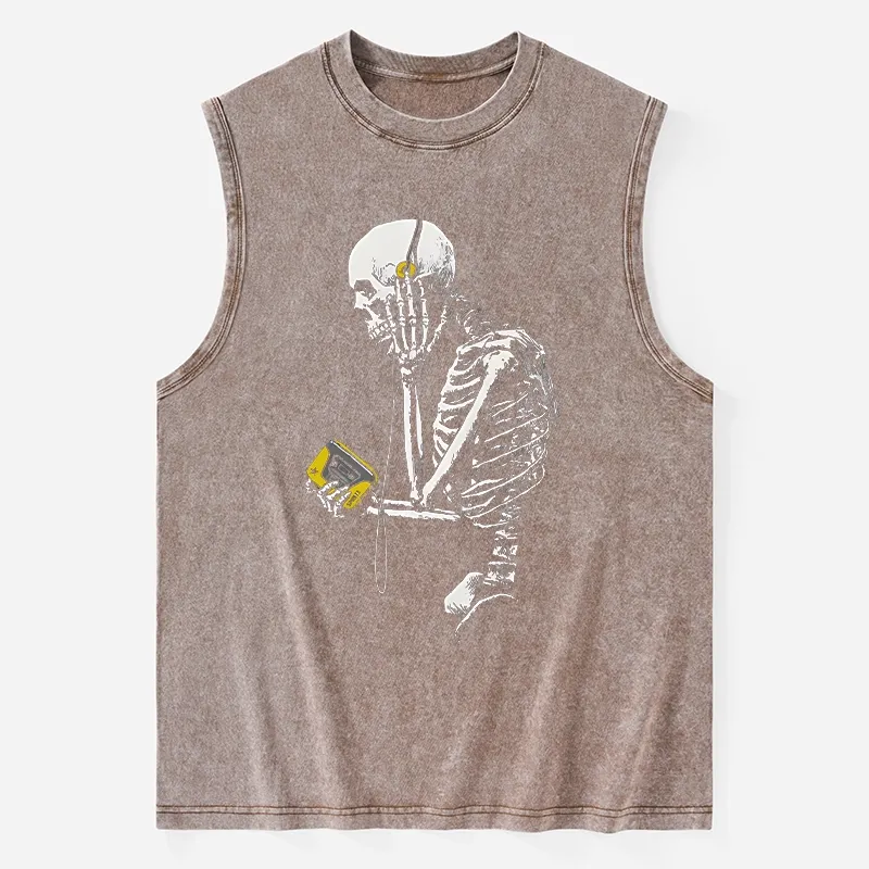 Tokyo-Tiger Skeleton Listening To Music Washed Tank