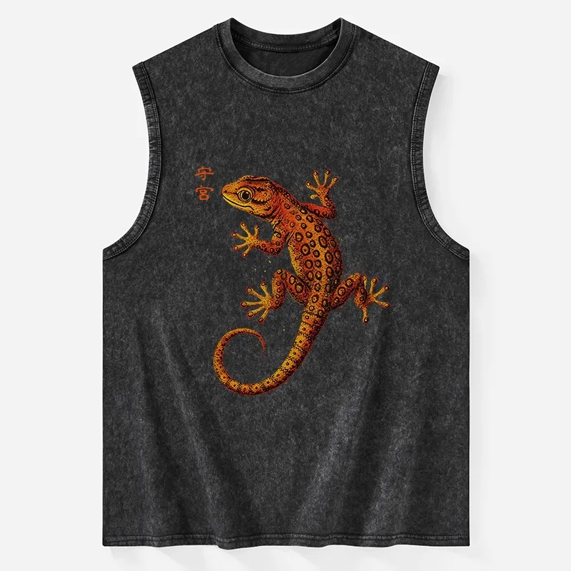 Tokyo-Tiger Retro Gecko Funny Washed Tank
