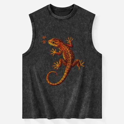 Tokyo-Tiger Retro Gecko Funny Washed Tank