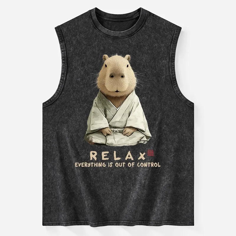 Tokyo-Tiger Zen Capybara：Relax, it's all chaos Washed Tank