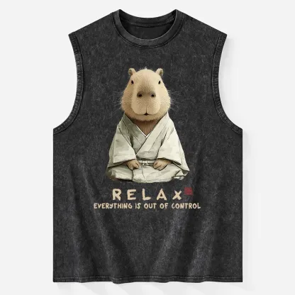 Tokyo-Tiger Zen Capybara：Relax, it's all chaos Washed Tank