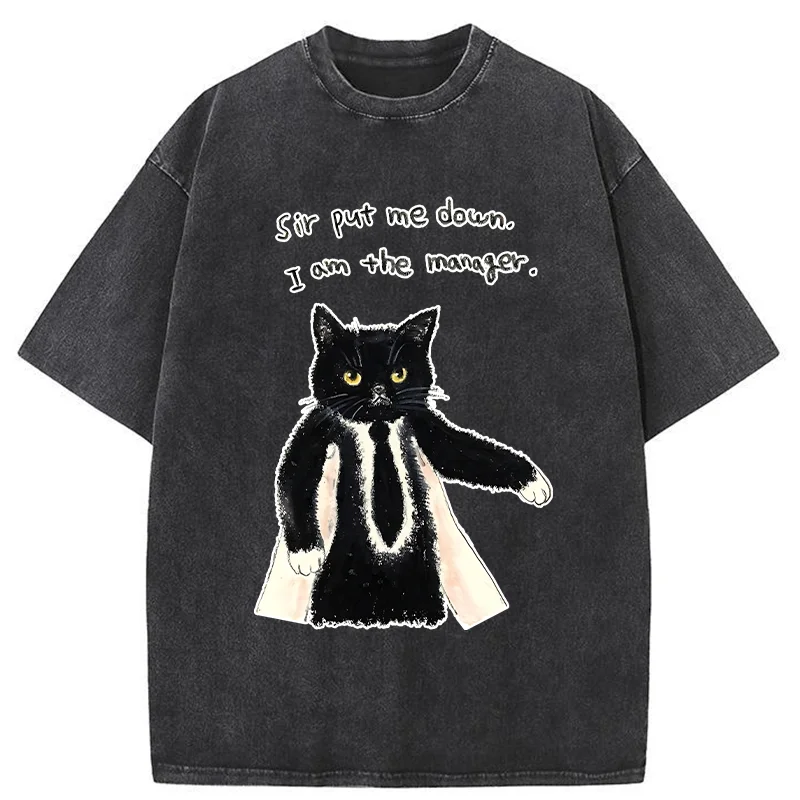 Tokyo-Tiger Cat Manager Funny Washed T-Shirt