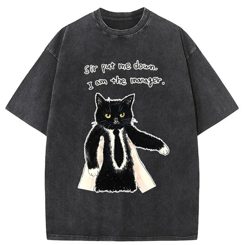 Tokyo-Tiger Cat Manager Funny Washed T-Shirt