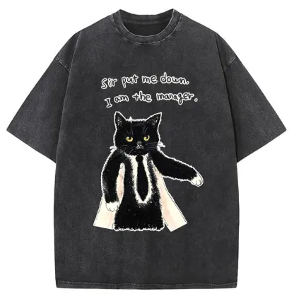 Tokyo-Tiger Cat Manager Funny Washed T-Shirt