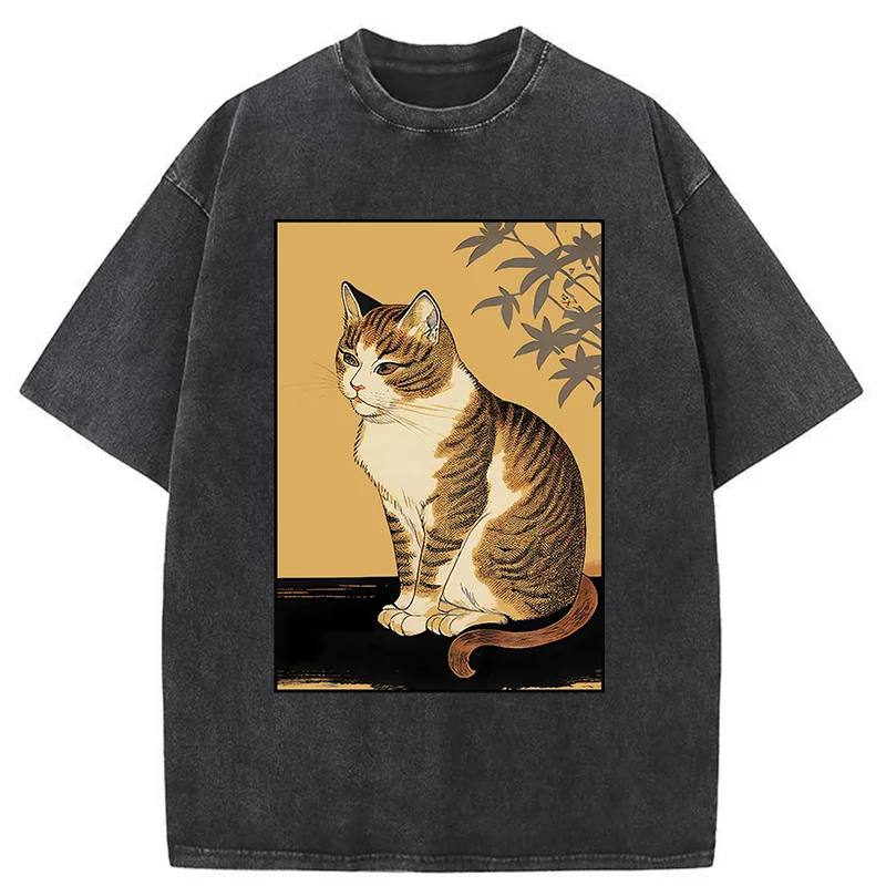 Tokyo-Tiger Retro Japanese Cat Washed T-Shirt