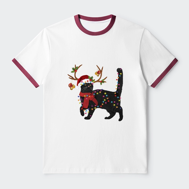 Tokyo-Tiger Christmas Black Cat Trim T-Shirt