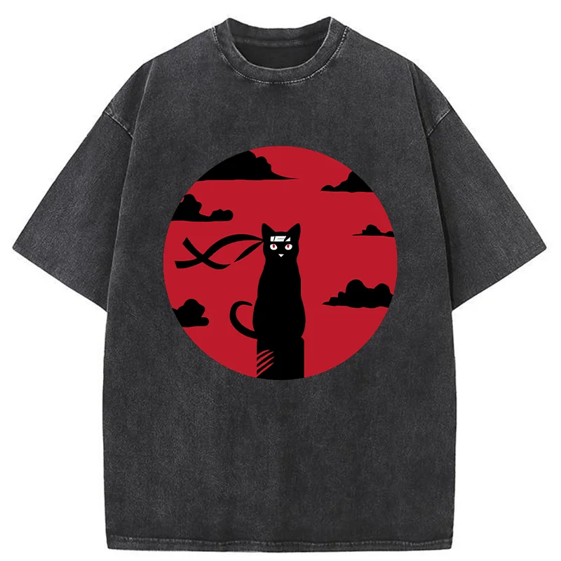 Tokyo-Tiger Ninja Cat In The Dark Washed T-Shirt