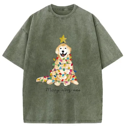 Tokyo-Tiger Christmas Tree Dog Washed T-Shirt