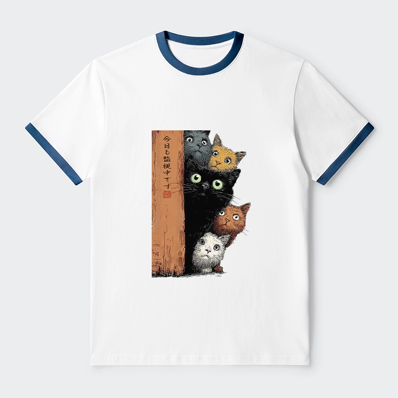 Tokyo-Tiger Five Cats Are Watching You Trim T-Shirt