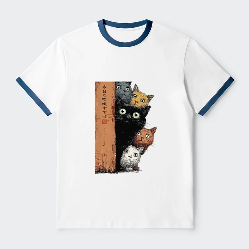 Tokyo-Tiger Five Cats Are Watching You Trim T-Shirt