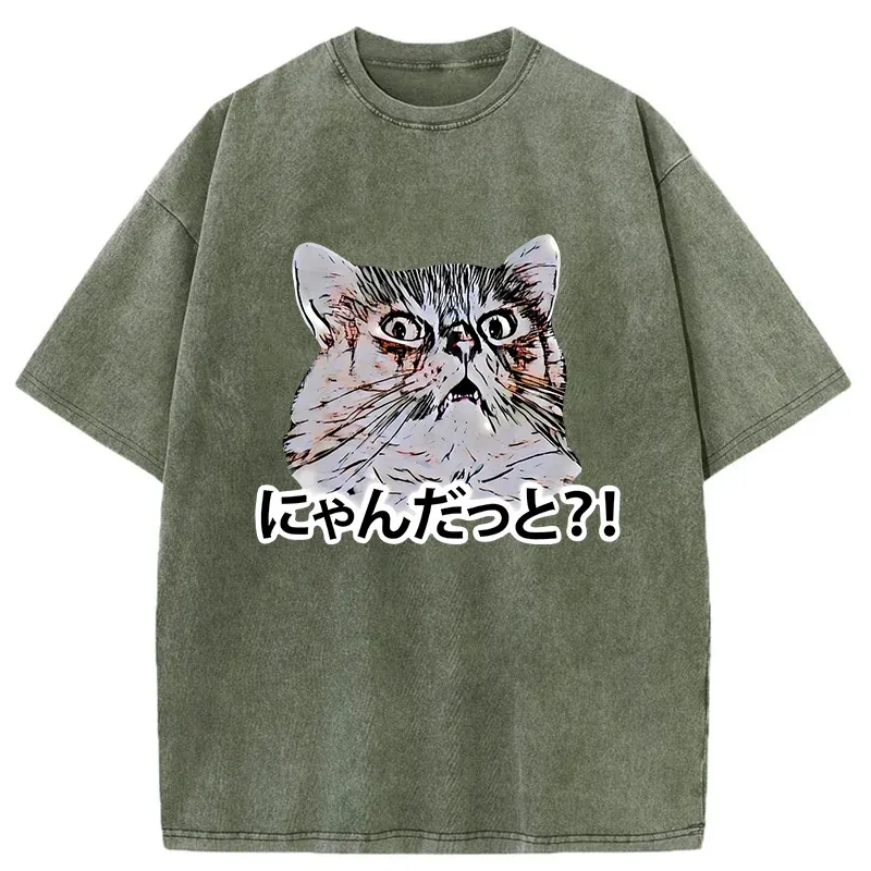 Tokyo-Tiger Angry Japanese Cat Washed T-Shirt