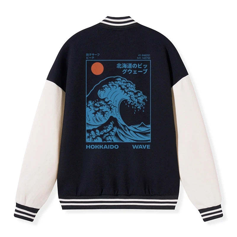 Tokyo-Tiger Hokkaido Wave Japan Embroidery Varsity Jacket Sale