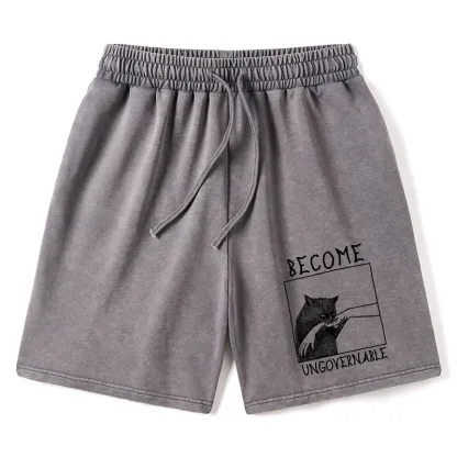 Tokyo-Tiger Cat Biting Arm Washed Shorts