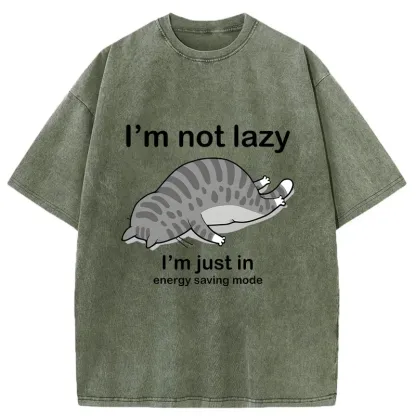 Tokyo-Tiger Funny Lazy Cat Washed T-Shirt
