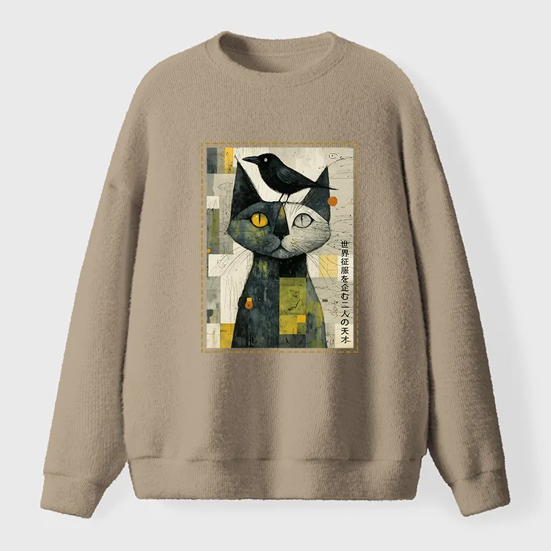 Tokyo-Tiger The Cat And The Crow Are Planning To Rule The World Fuzzy Sweatshirt