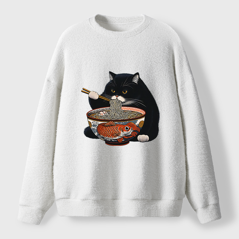 Tokyo-Tiger Fat Cat Eating Ramen Fuzzy Sweatshirt