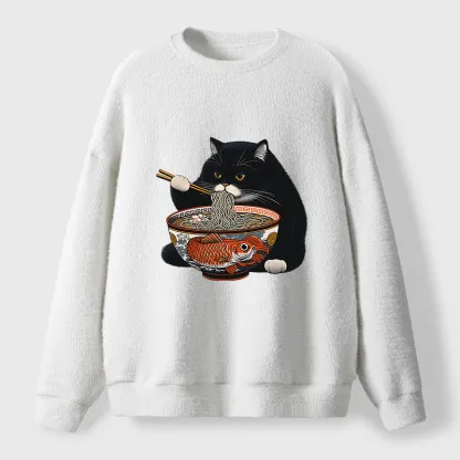 Tokyo-Tiger Fat Cat Eating Ramen Fuzzy Sweatshirt