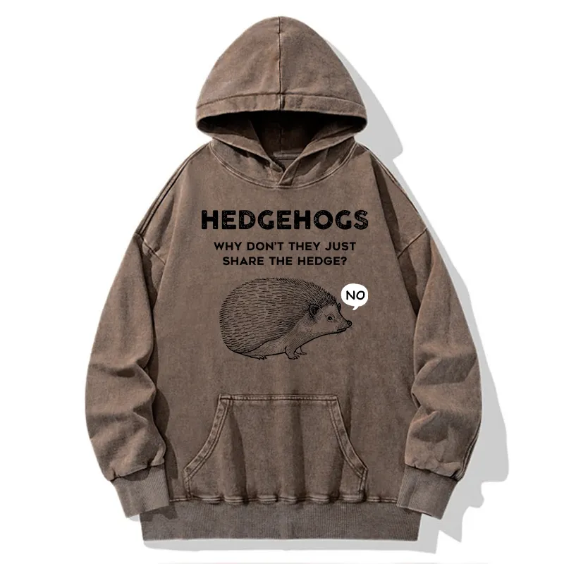 Tokyo-Tiger Funny Hedgehog Washed Hoodie